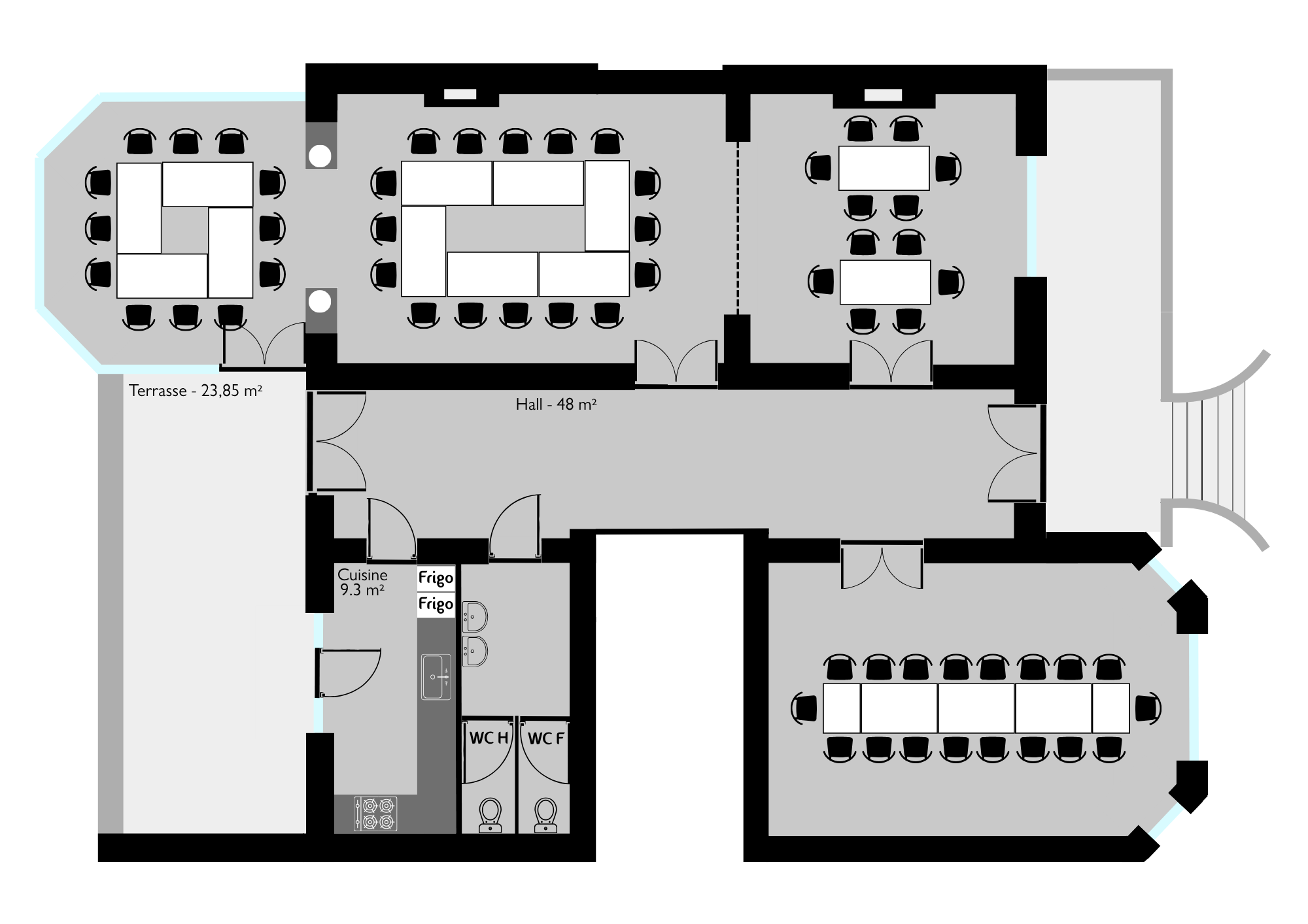Plan de salle - Disposition 58 personnes (2p)